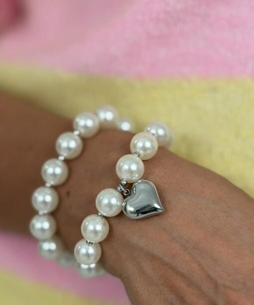 Alternative view of Apyrakių rinkinys, perlai su sidabro spalvos širdele