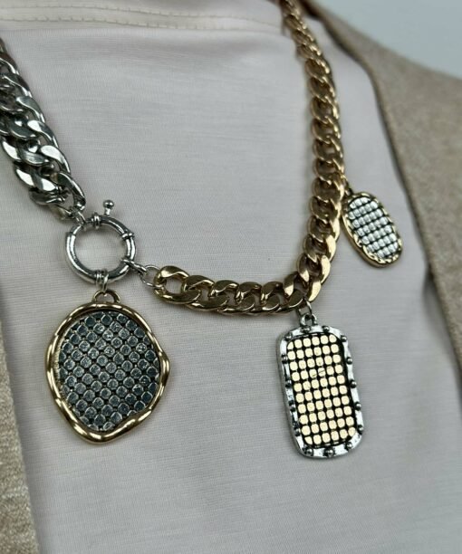 Alternative view of Kaklo papuošalas "Monetos" sendinto aukso ir sidabro spalva