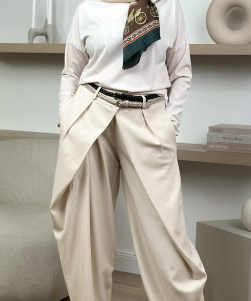 Alternative view of Kelnės "Su klostele priekyje", latte spalva