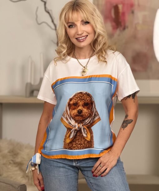 Marškinėliai " Pudelis" , balta spalva