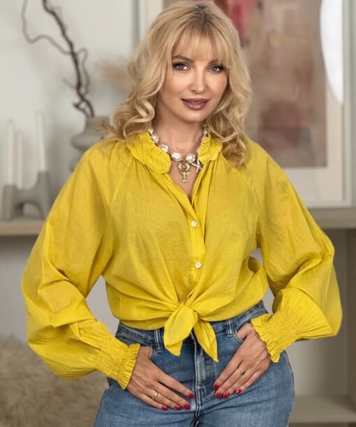 Alternative view of Marškiniai, vienspalviai, medvilniniai, geltona spalva