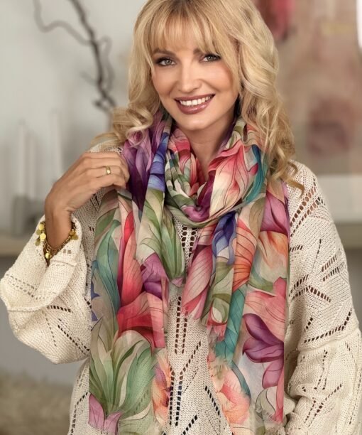 Šalikas "Spalvoti lapai", latte spalva