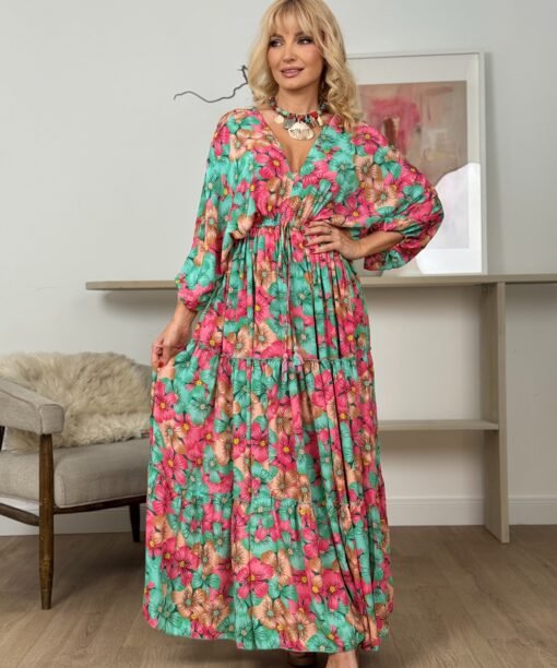 Alternative view of Suknelė "Kinrožės, mažos", mėtos/fuksijos spalva