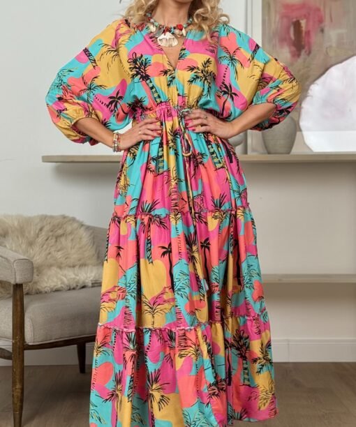 Alternative view of Suknelė "Saulėlydis", turkio/koralo/fuksijos spalva