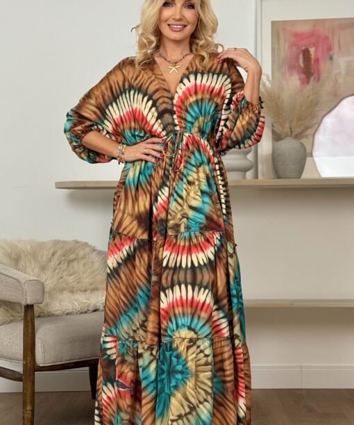 Alternative view of Suknelė "Batika" karamelės/turkio/koralų spalva