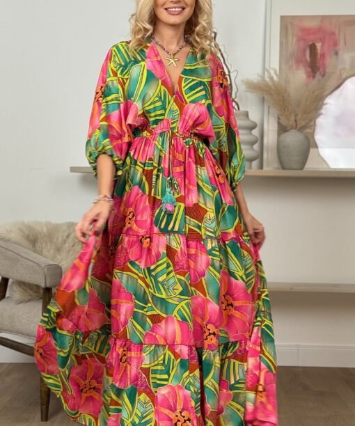 Alternative view of Suknelė "Džiunglės", žalia/koralų spalva