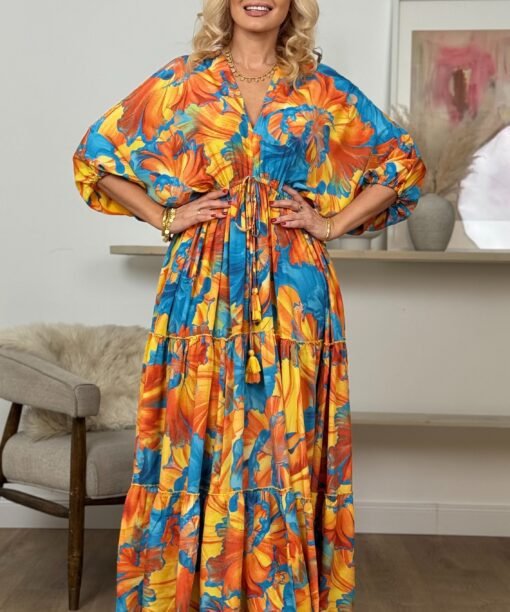 Alternative view of Suknelė "Gėlės - Žydras dangus", žydra/geltona spalva