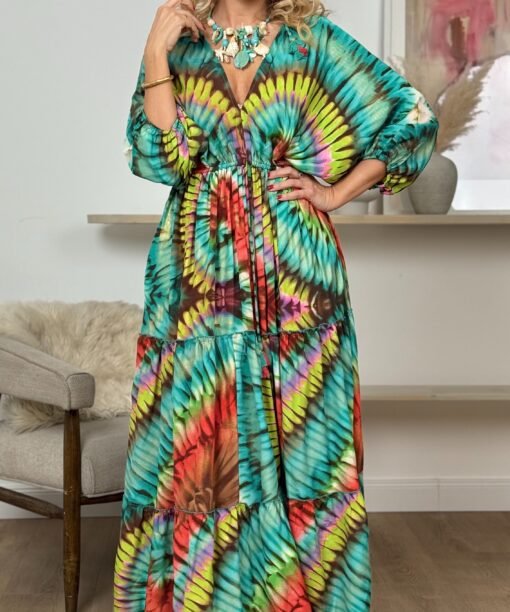 Suknelė "Batika", koralo/lime spalva