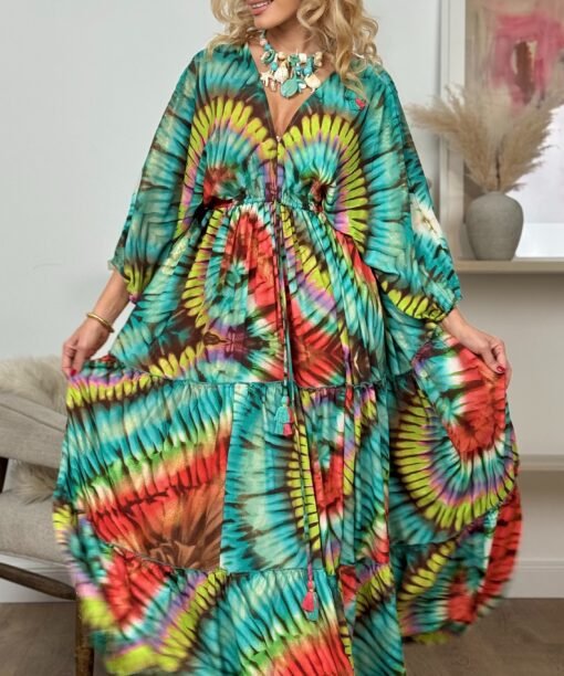 Alternative view of Suknelė "Batika", koralo/lime spalva