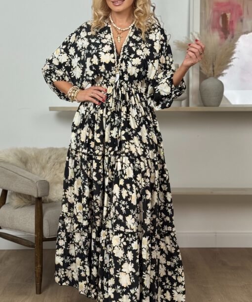 Alternative view of Suknelė "Gėlės", juoda/latte spalva