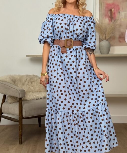 Suknelė "Romantika, žirniukai", ilga, žydra spalva