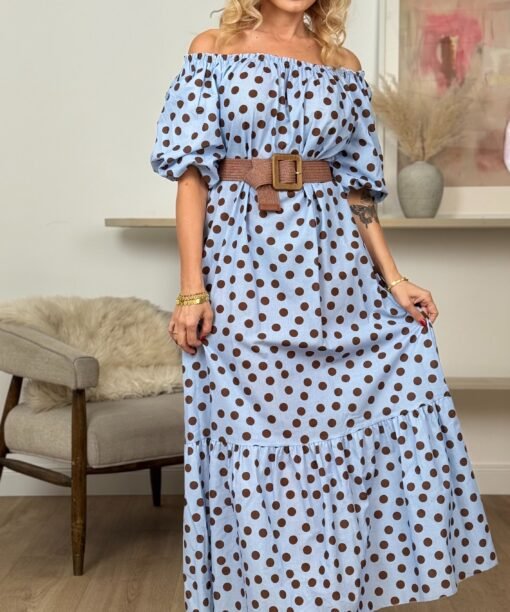 Alternative view of Suknelė "Romantika, žirniukai", ilga, žydra spalva