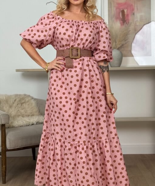 Suknelė "Romantika, žirniukai", ilga, rožinė spalva