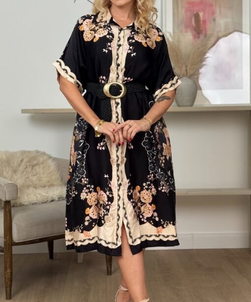 Alternative view of Suknelė su kišenėmis, "Ornamentai", juoda spalva