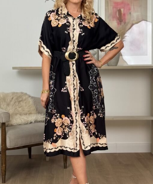 Suknelė su kišenėmis, "Ornamentai", juoda spalva