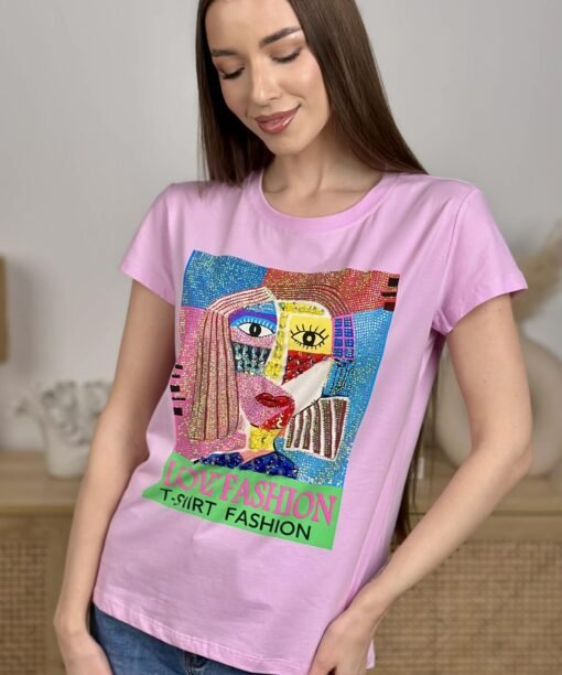 Marškinėliai "I Love fashion", rožinė spalva