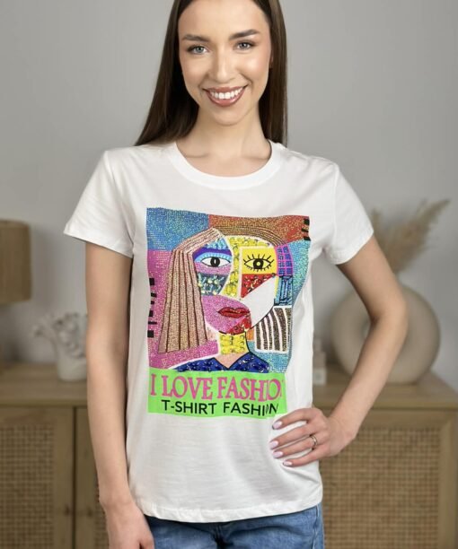 Alternative view of Marškinėliai "I Love fashion", balta spalva