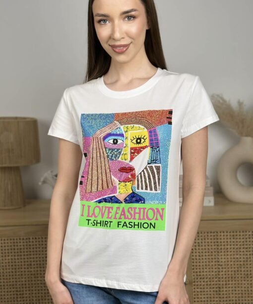 Marškinėliai "I Love fashion", balta spalva