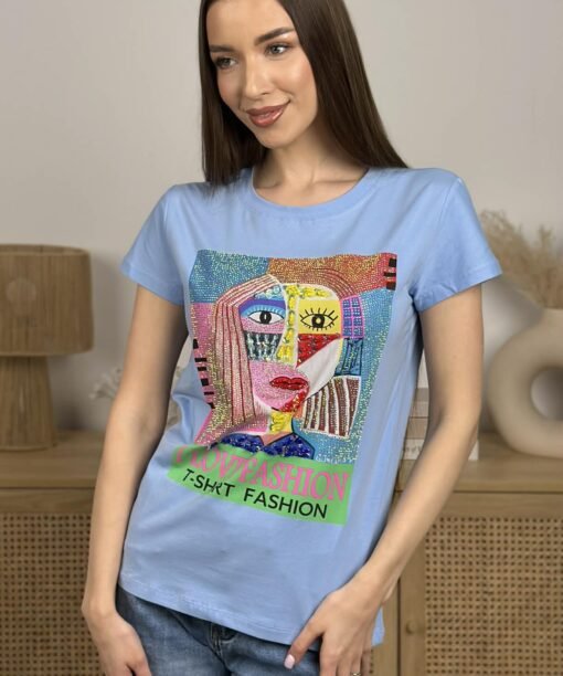 Alternative view of Marškinėliai "I Love fashion", žydra spalva