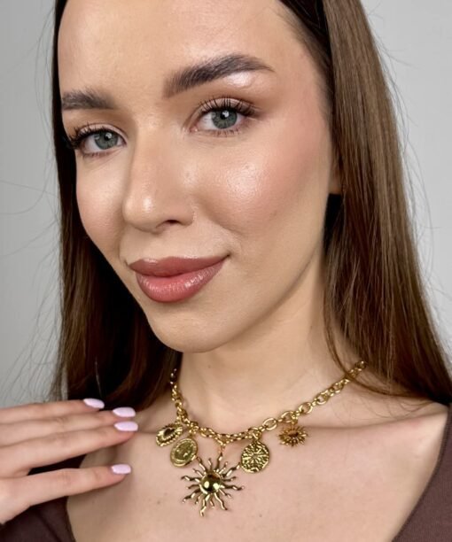 Kaklo papuošalas "Saulė su žetonais", aukso spalva