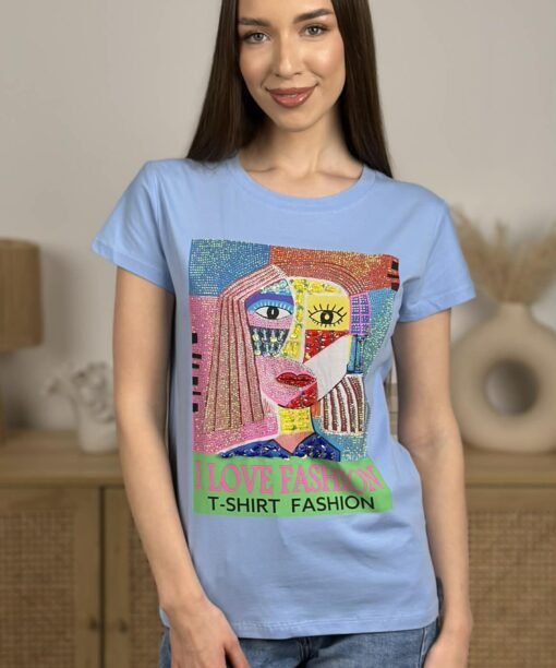 Marškinėliai "I Love fashion", žydra spalva