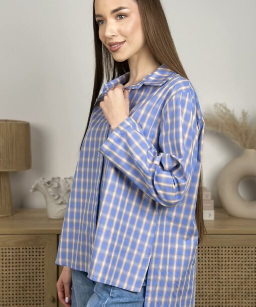 Languoti marškiniai, žydra/latte spalva