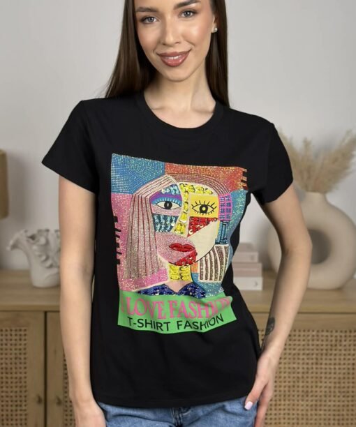 Alternative view of Marškinėliai "I Love fashion", juoda spalva