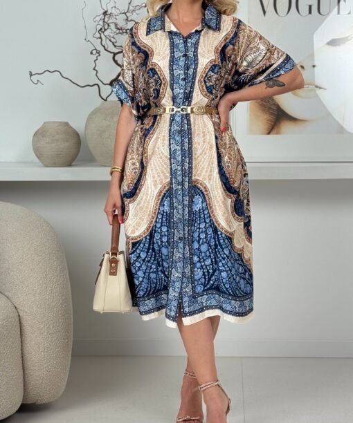 Suknelė su kišenėmis, "Ornamentai", mėlyna spalva