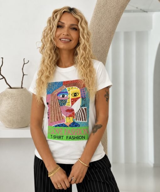 Marškinėliai "I Love fashion", balta spalva