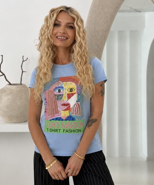 Marškinėliai "I Love fashion", žydra spalva
