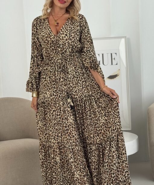 Suknelė "Leopardinė", rankovės su volanais