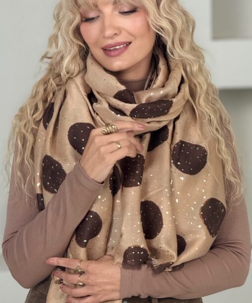 Šalikas "Spindintis mėnulis", camel/šokolado spalva