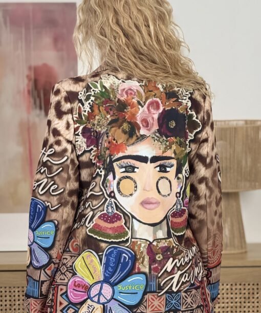 Alternative view of Švarkas "Frida" su gėlyte, latte/ mėlyna spalva